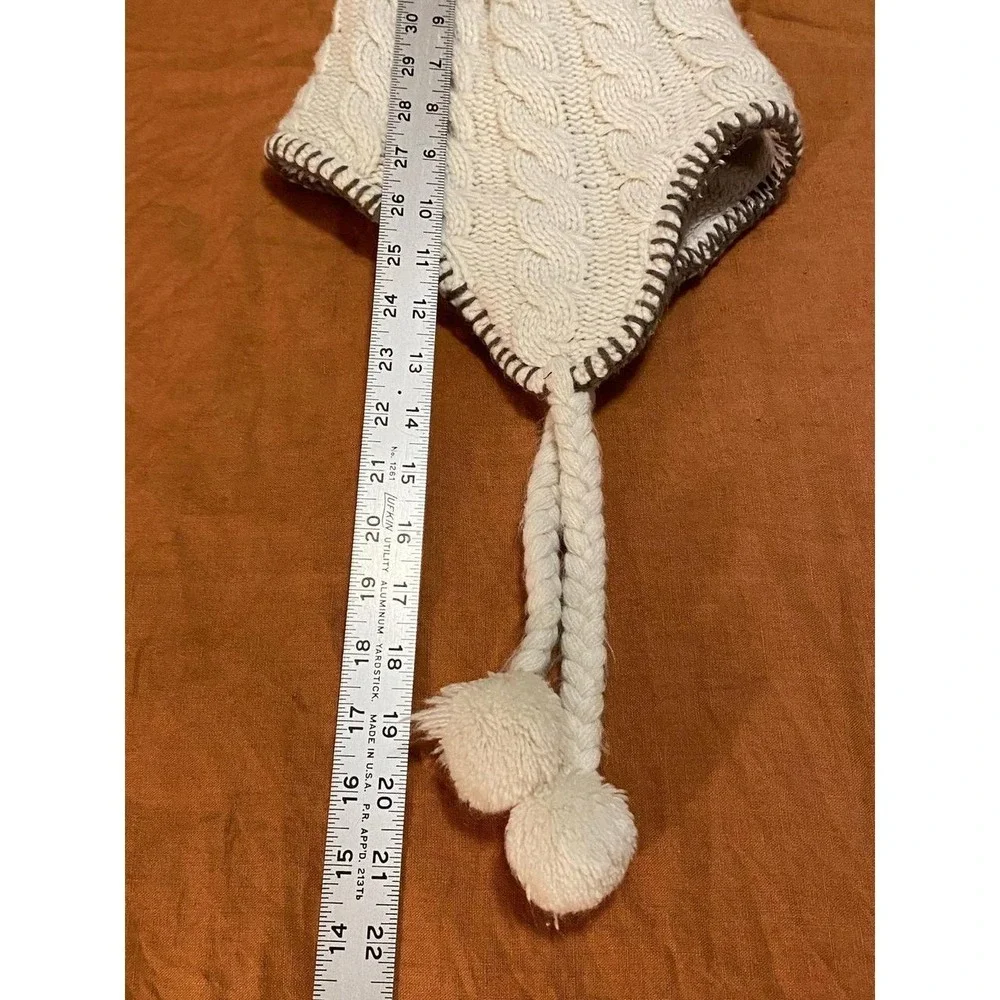 North Face Hat Beanie Pompom Women OSFM Cream Cable Knit Y2K s23